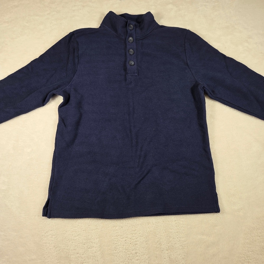 FALLS CREEK Men Navy Blue Textured Quarter Zip Pullover Sweater Size M